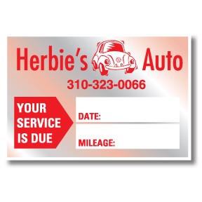 Static Cling Automotive Service Reminders